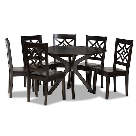 Baxton Studio Miela Modern and Contemporary Dark Brown Finished Wood 7-Piece Dining Set 179-11385-10894-Zoro